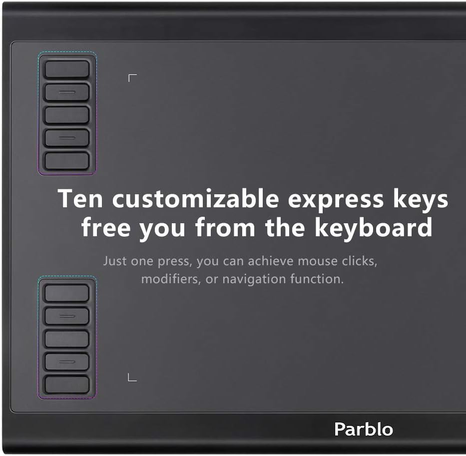 Parblo A610 Plus Drawing Tablet, 10.2 x 6.1 Inches Large Working Area Graphic Tablet, 8192 Levels Battery-Free Stylus Pen Tablet with 10 Hotkeys, Compatible with Windows Mac OS: Computers & Accessories