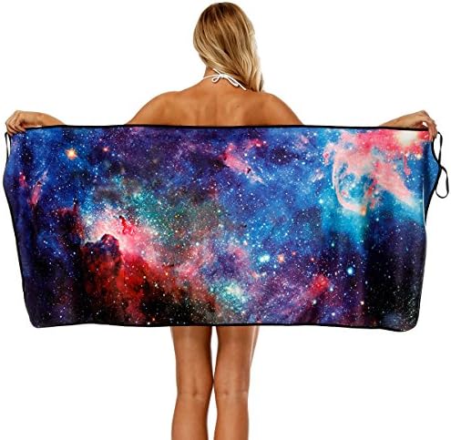 MagicQK Beach Towel Dress, 3D Print Designer Adult Women Bath Towel Skirt, Polyester Fiber, Quick Dry Superabsorbent, 64" Lengthx 26" Width, Galaxy
