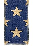 Navy Blue and Natural Burlap Star Ribbon Roll (5.5 inches x 10 feet)