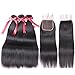 BEAUDIVA Human Hair Bundles With Closure Straight Brazilian Virgin Hair Bundles 10A Grade 100% Unprocessed Black 12-16 inches Sew-In Hair Extensions