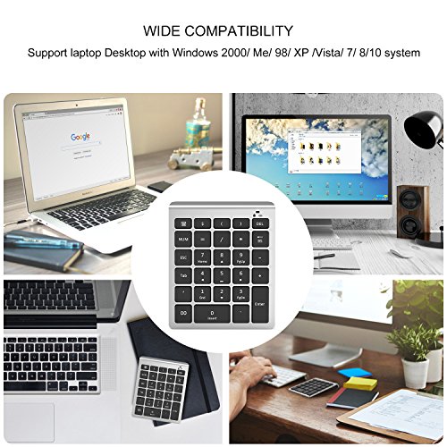 Wireless Number Pad, Vive Comb 28-Key External Numeric Keypad Slim Numpad Full Size with Shortcuts for Laptop, Desktop, PC, Notebook-Black and Silver - Thumbnail 6