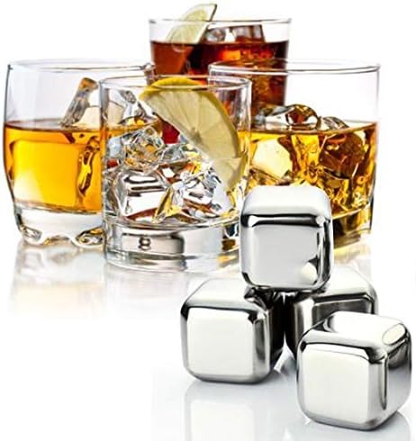 Whiskey Stones Ice Cubes, Stainless Steel Ice Cubes Reusable Ice Cubes for Wine Beverage Juice(Pack of 4)