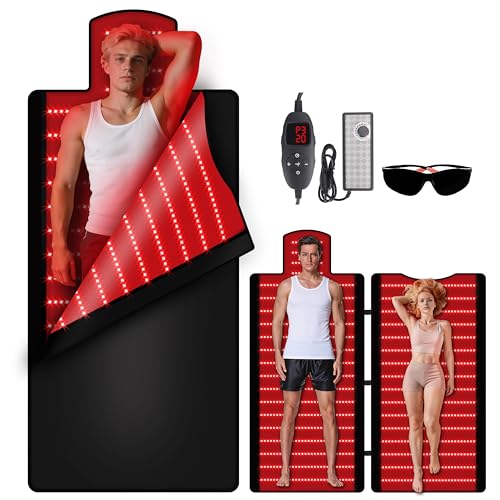 Red Light Therapy Mat for Full Body, 74.6"x33.3" Large Sleeping Bag Blanket, Infrared Light Pad, Soft Leather, Adjustable Timer, Ideal Home Gift for Men & Women Athletes, Seniors, Office Workers
