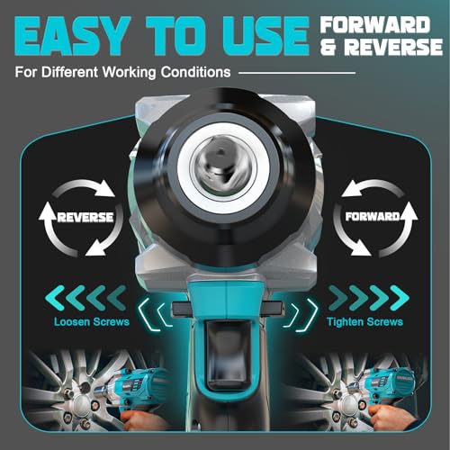 Ecarke 1400 Nm Impact Gun Battery (Set of Cups) Compatible with Makita 18V Batteries, Brushless 1/2 Inch 2800 RPM, Includes 6 Cups, for Car Tires (Tool Only)
