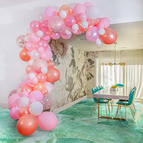 Bloonsy Balloon Garland Kit | Pink Balloons Arch Kit | 120 Pack | Rose Gold Confetti White Pastel Blush Pink Balloons | Baby Shower Bridal Girls Birthday Party Decorations Supplies Decorating Strip - Thumbnail 7