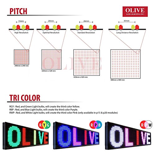 OLIVE LED Sign 3Color, RBP, P20, 15"x78" IR Programmable Scrolling Outdoor Message Display Signs EMC - Industrial Grade Business Ad machine. - Thumbnail 3