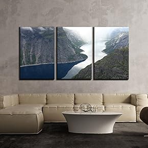 3 Piece Canvas Wall Art - Beautiful Landscape with Valley in Mountain Areas in Misty Day - Modern Home Art Stretched and Framed Ready to Hang - 16"x24"x3 Panels