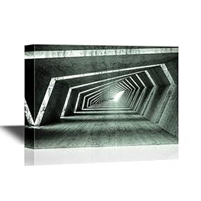 Watercolor Style Abstract Illuminated Empty Bent Concrete Corridor Interior