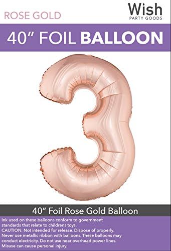 Wish Party Goods Extra Large 40 inch Rose Gold Color Mylar Foil Number Balloons - Number 3