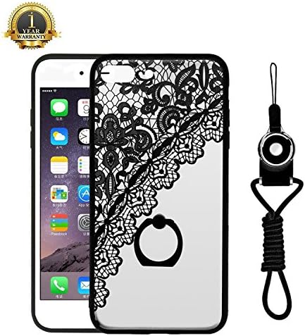 iPhone 7 Plus Case Cover Flower Design, iPhone 7 Plus Kickstand Case with Ring and Strap, Shockproof TPU Bumper and Clear PC Hard Back Slim Non-slip Protective Case for Apple iPhone 7 Plus Case-Lace