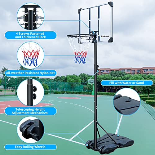 aokung Portable Basketball Hoop Stand w/Wheels for Kids Youth Adjustable Height 5.4ft 7ft Use