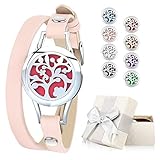 Tree of Life Design Aromatherapy Bracelet, Essential Oils Diffuser Bracelet with 8 Color Reusable Refill Pads, Surgical Stainless Steel Locker, Gift Box (Pink)