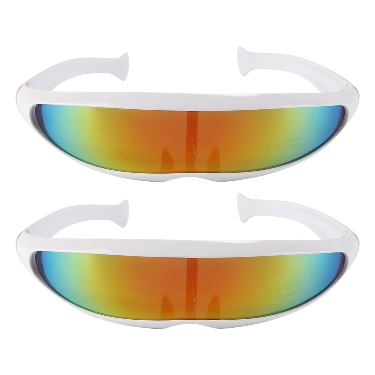 CENPEK 2 PCS Futuristic Sunglasses White Frame Gold Mercury Film for Cosplay Slim Cyclops Adult Party