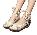 AvaCostume Womens Embroidery Rubber Sole Strappy Wedges Girls Party Shoes
