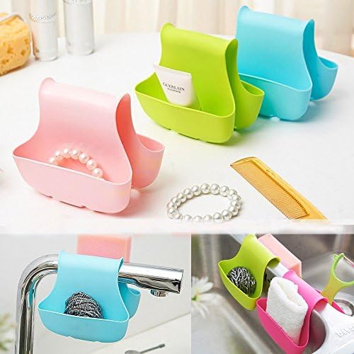 Deziredeal Dual Side Folding Plastic kitchen Sink Hanging Bags Hanging Silicon Sink Caddy-PINK