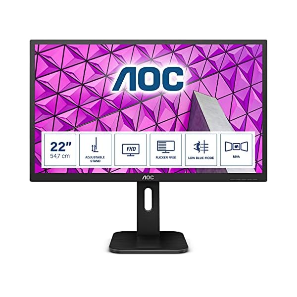 AOC 22P1 - 22 Inch FHD Monitor, 60Hz, 2ms, MVA, USB Hub, Speakers, FlickerFree, Low Blue light (1920x1080 @ 60Hz, 250cd…