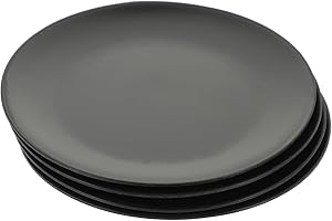 NUOBESTY 4pcs Black Melamine Round Plates Set, Unbreakable Dinnerware with Flat Bottom, Serving and Lunch