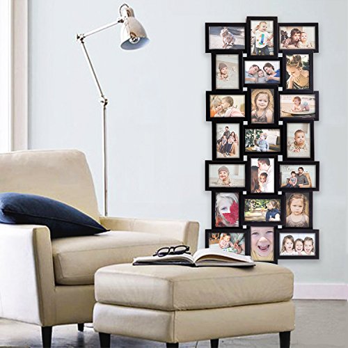 Jerry & Maggie - Photo Frame 17x39 Black Picture Frame Selfie Gallery Collage Wall Hanging for 6x4 Photo - 21 Photo Sockets - Wall Mounting Design