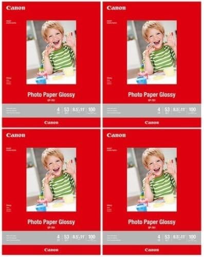 4 Pack 400 Total Sheets Canon Photo Paper Glossy for Pixma Printer 8.5X11 Inch Bundle