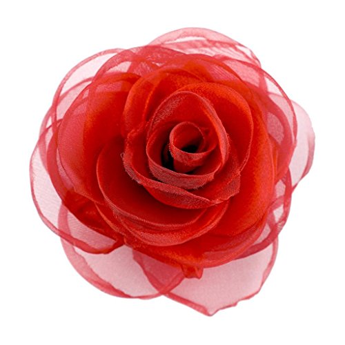 Merdia Women's Lovely Flower Hair Clip Rose Brooches for Wedding Red
