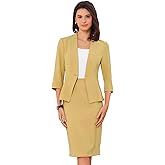 Allegra K Business Skirt Suit Set for Women's 2 Piece Office Work Outfit Collarless Blazer Pencil Skirt