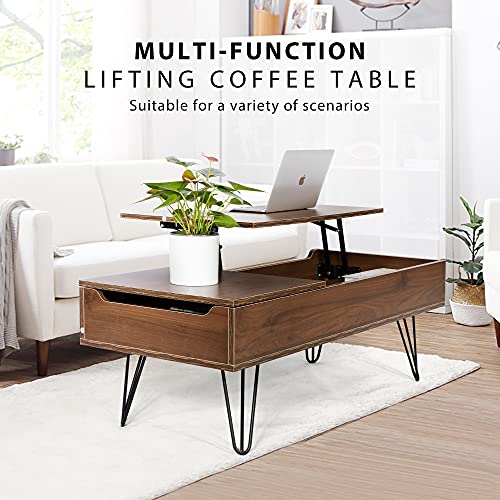 VIVOHOME Lift Top Coffee Table and Dining Table with Partition Storage