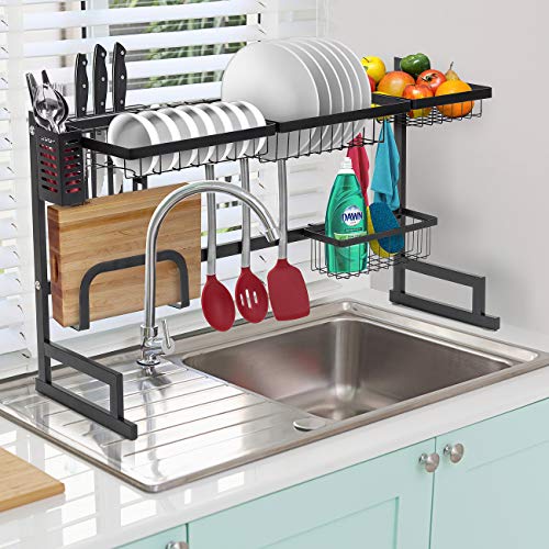Sorbus OverTheSink Dish Drying Display Rack Stand, Draining Rack Sink Organizer with Utensil