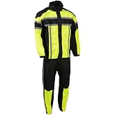 NexGen SH233113 Men's Black and Neon Green Water Resistant Motorcycle-Outdoors Rain Suit with Reflective Tape