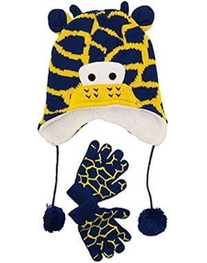 Baby Boys Winter Sherpa Lined Giraffe Hat and Glove Set 12-24 Months