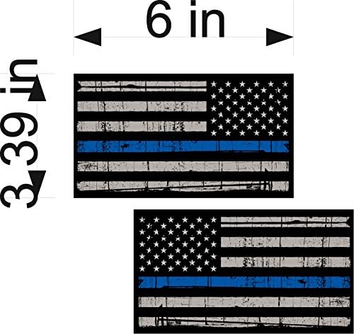 MIRRORED 6" Tattered Police Officer Thin Blue Line reflective American Flag Decal x 2