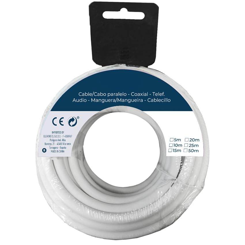 PRENDELUZ Tubular hose reel H05VV-F 3G 1.00 mm² white, 5 m, ideal for indoor and outdoor electrical connections.