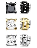 ORAZIO 3 Pairs Stainless Steel Magnetic Stud Earrings for Womens Mens Non Piercing Cubic Zirconia 4-8mm