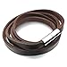INBLUE Men's Stainless Steel Genuine Leather Bracelet Bangle Brown Silver Tone Magnetic Clasp Tribal