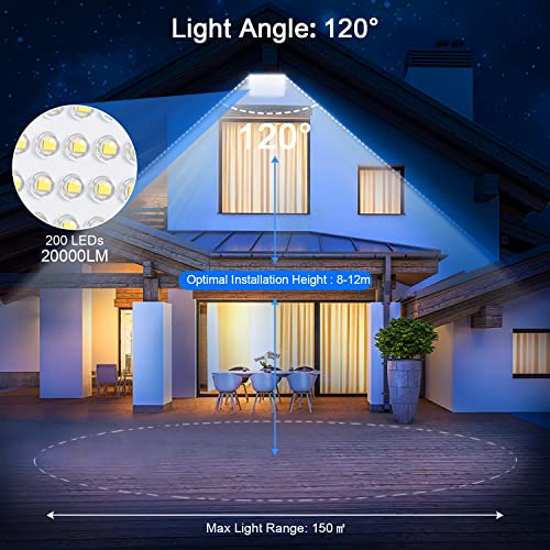 TASINUO Outdoor LED Spotlight 200W 2 Pieces, Outdoor LED Spotlight IP67, 20000LM 7000K Cool White Lamps, 200 LEDs Lights for Garden, Patio, Garage, Sports
