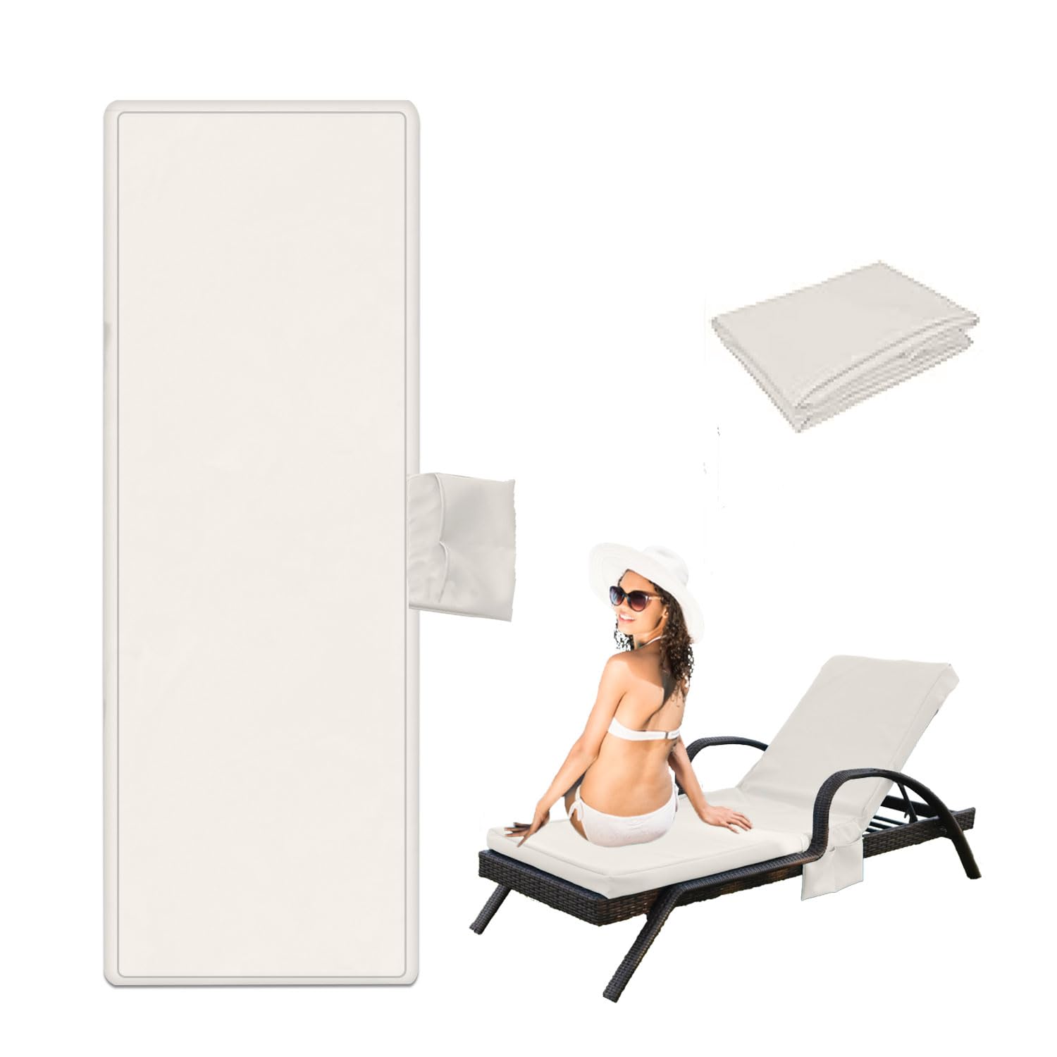 Photo 1 of Outdoor Chaise Lounge Cushion Covers Only (Not Includes Cushion), 80x26x3 Inch Patio Cushion Slipcovers Waterproof Anti-Slip Lounge Chair Replacement Cover with Zipper Ties for Patio Pool (Khaki)