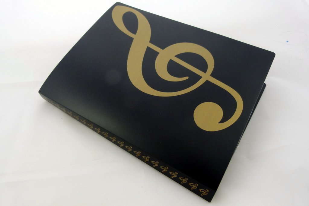 Music Themed 20 Pockets Plastic Folder Display Book Soft Cover - Black Cover Gold Treble Clef Design