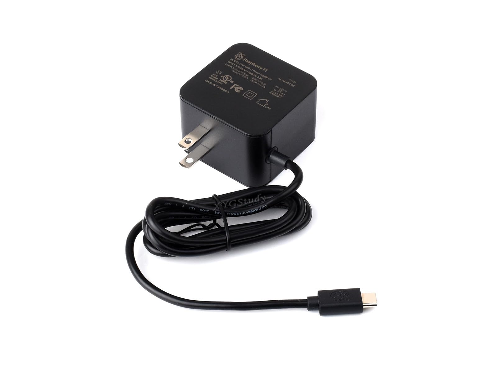 Official 27W USB-C Power Supply for Raspberry Pi 5, 5.1V/5A, 9V/3A, 12V/2.25A, 15V/1.8A, Black US