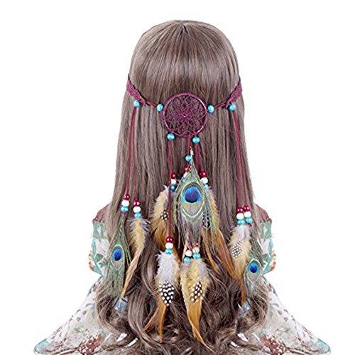 Hippie Headband Feather Dreamcatcher Headdress - AWAYTR New Fashion Boho Headwear Native American Headpiece Hippie Clothes Peacock Feather Hair Accessories