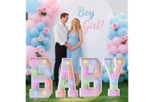 Tongjoy 2.3FT Baby Marquee Letters, Baby Letters for Baby Shower for Girl Boy, Large Light Up Sign for Backdrop, Gender Reveal Party Decorations Supplies (Multicolor)