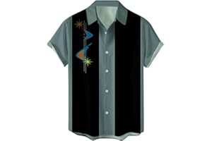 ZHUER Mens Bowling Shirts Short Sleeve Button Down 1950s Retro Rockabilly Style Hawaiian Shirts 2025 Summer Beach Tops Trendy