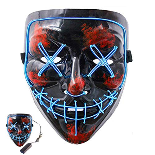 Halloween Scary Mask Cosplay, LED Costume Mask EL Wire Light Up Mask for Halloween Costume Festival Cosplay,Music Festival Parties