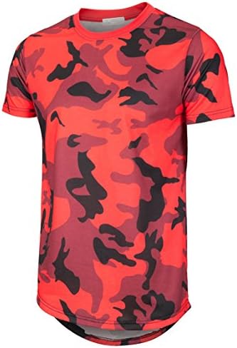 Ucky bird Mens Hipster Hip Hop Elong Round Hemline Crewneck Camouflage T-Shirt (Red, X-Large)