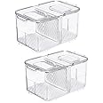 Slideep Food Storage Containers Fridge Produce Saver, Stackable Refrigerator Organizer Keeper Foldable lid with Removable Drain Tray for Produce, Fruits, Vegetables 2800 ml - 2 Pack