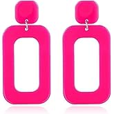 ANXIN STORE Boho Minimalist Multicolor Acrylic Geometric Square Hollow Pendant Neon Nightclub Earrings Vintage 80s 90s Party Accessories Womens