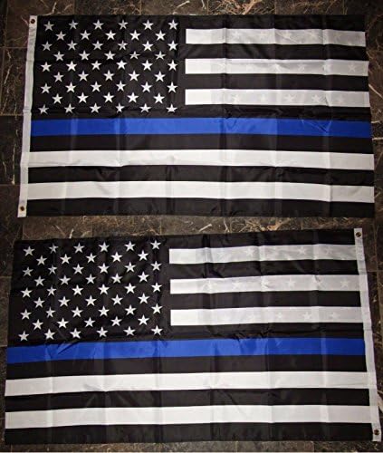 3X5 Usa Police Memorial Thin Blue Line 2 Faced 2-Ply Wind Resistant Flag 3X5Ft