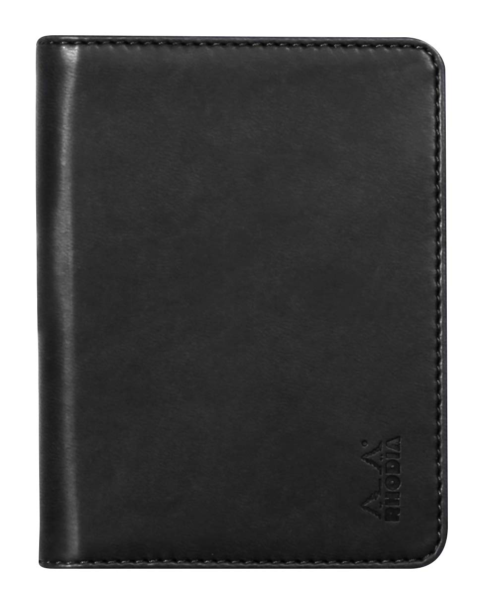 RHODIA 211001C - Rhodiarama N°11 Clipboard and Document Holder Booklet Black - for Notepads or A7 Format Notebooks (7.4 x 10.5 cm) - Premium Italian Faux Leather - Rhodiarama Collection