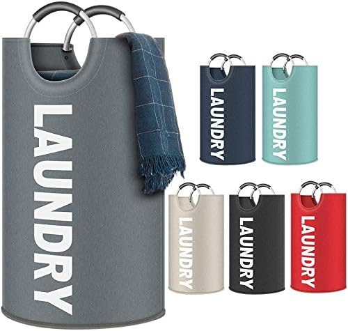 TYZAG Laundry Basket 82L, Collapsible Fabric Laundry Hamper, Foldable Clothes Bag, Folding Washing Bin (Dark Grey)