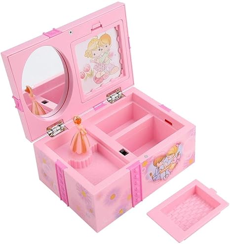 Amazon Com Music Box For Girls Dancing Princess Music Box Miniature 360 Degree Rotary Square With Mirror Little Girls Jewelry Box Jewelry Storage Case For Gifts Home Improvement