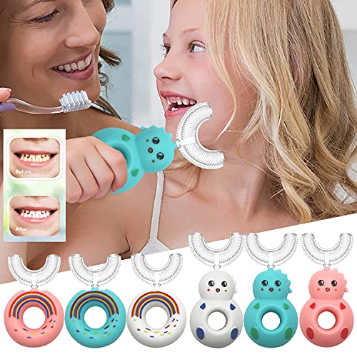 Brosse à dents en forme de U pour enfants, Brosse à dents pour enfants douce et confortable - Poils en silicone - Massage des gencives - Nettoyage en Profondeur à 360° - Protéger les dents des enfants
