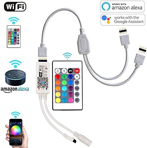 Visdoll WIFI Smart LED Controller for RGBW and RGBWW Strip Light with 24Key IR Remote, Work with Alexa Google Home &amp; IFTTT, Music led Controller Free APP Controlled with Android and IOS System (2 Port